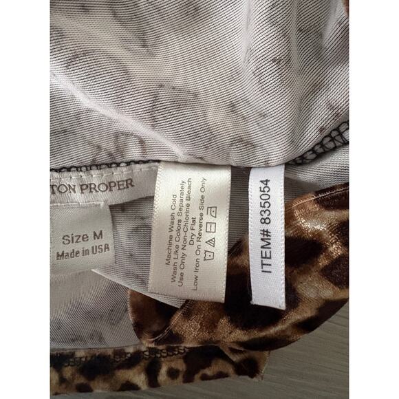 Boston Proper Leopard Velour Top sz M Mob Wife Animal Print Stretch Made in USA - Picture 3 of 5